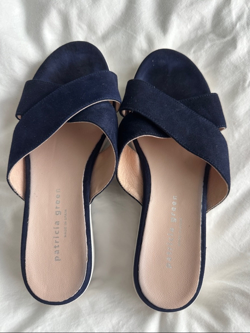 Patrica Green Navy Suede Crisscross Slide sandals. Like new condition